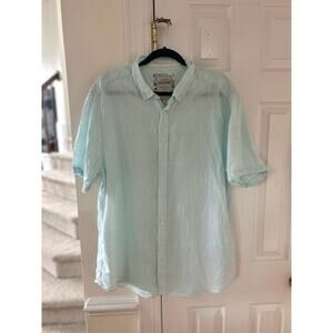 Report Collection Heritage Semi Sheer Mint Green Linen Short Sleeve Button Down